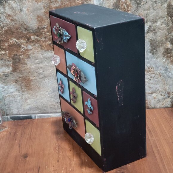 Multi Color 9 Drawer Wood Cabinet Small Chest Box Desk Organizer - Picture 15 of 17